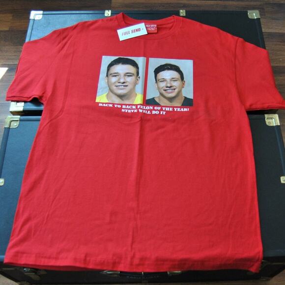 Nelk Boys Full Send "Steve will do it" X-Large Red Short Sleeve Shirt - Picture 1 of 7